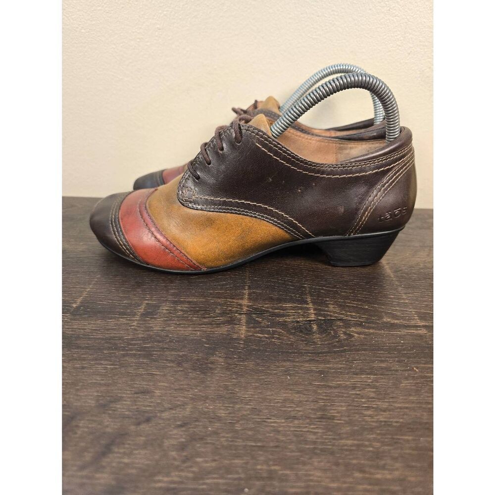 Taos Jive 2 Leather Multi-Color Oxfords Heels Shoes 39 8 Brown Red Tan